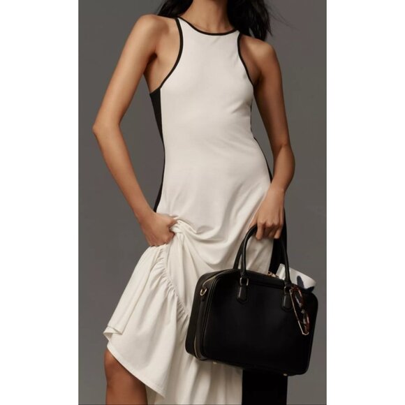 Anthropologie Daily Practice Sz L  Colorblock Racer Black N White Midi Dress - Picture 1 of 8